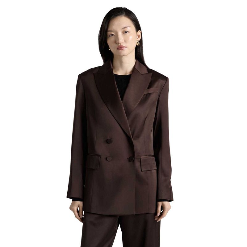 Cue Matte Satin Viscose Double Breasted Blazer image number 0